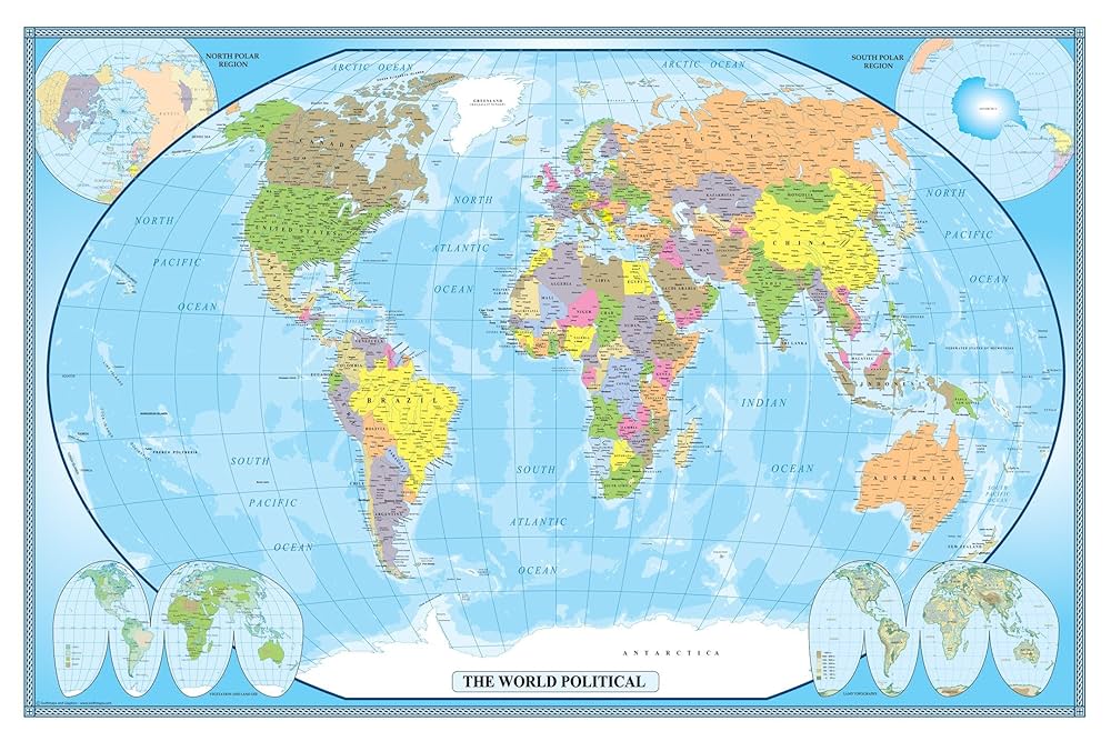 Amazon | クラシックな世界地図壁掛けポスター | 地図 | 文房具